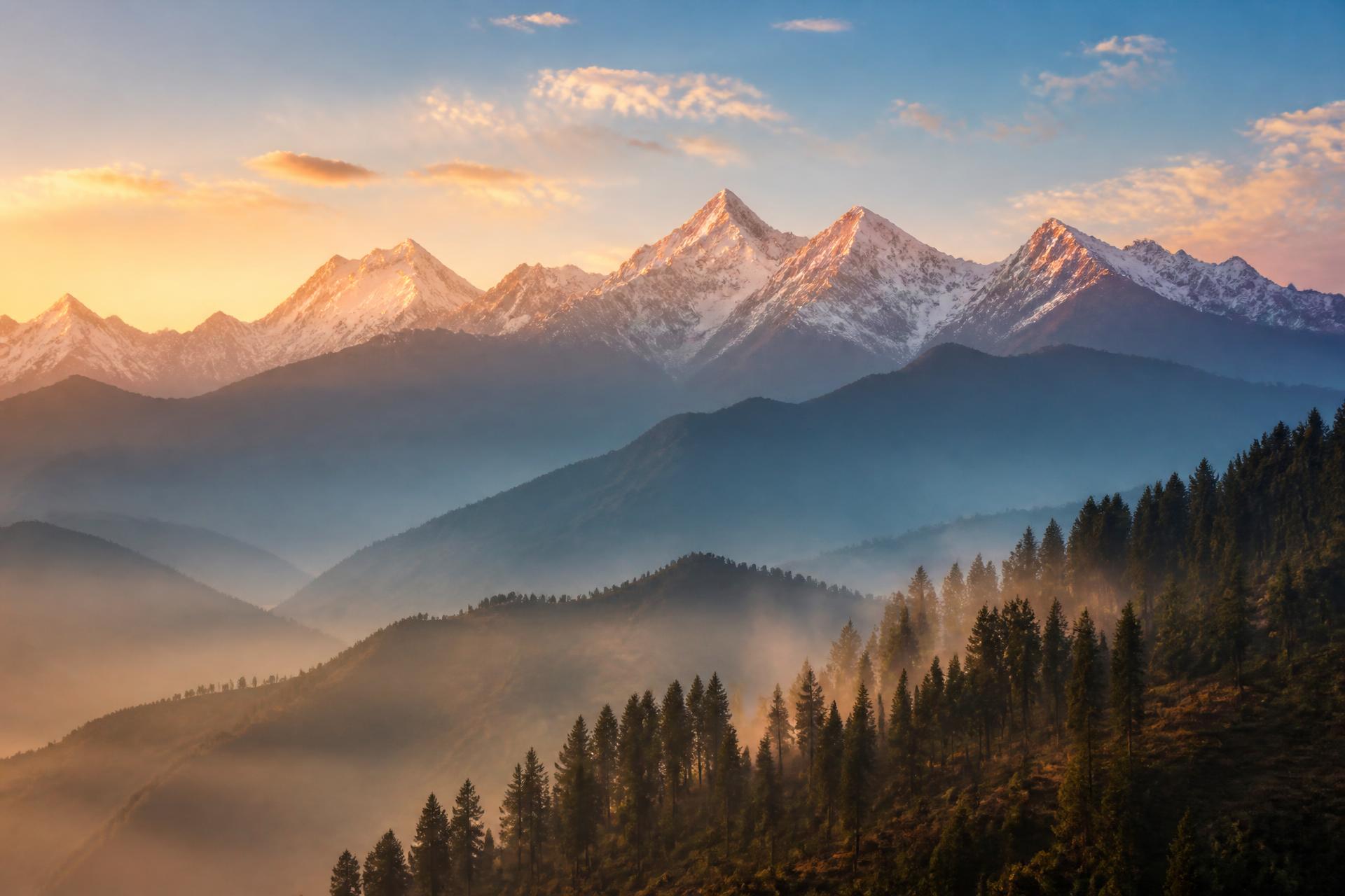 Sunrise over the Himalayan ranges of Himachal Pradesh